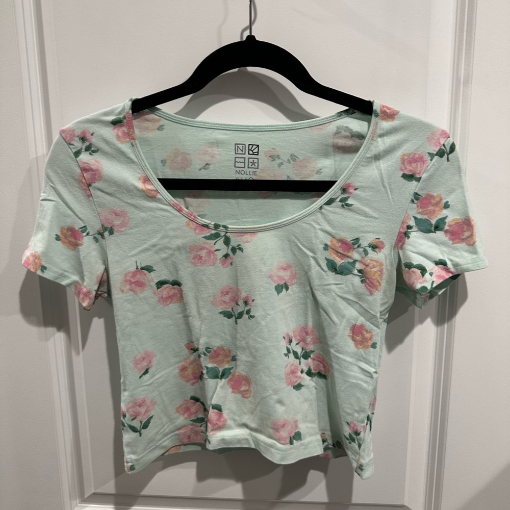 Nollie Mint Green Floral Crop Top Large